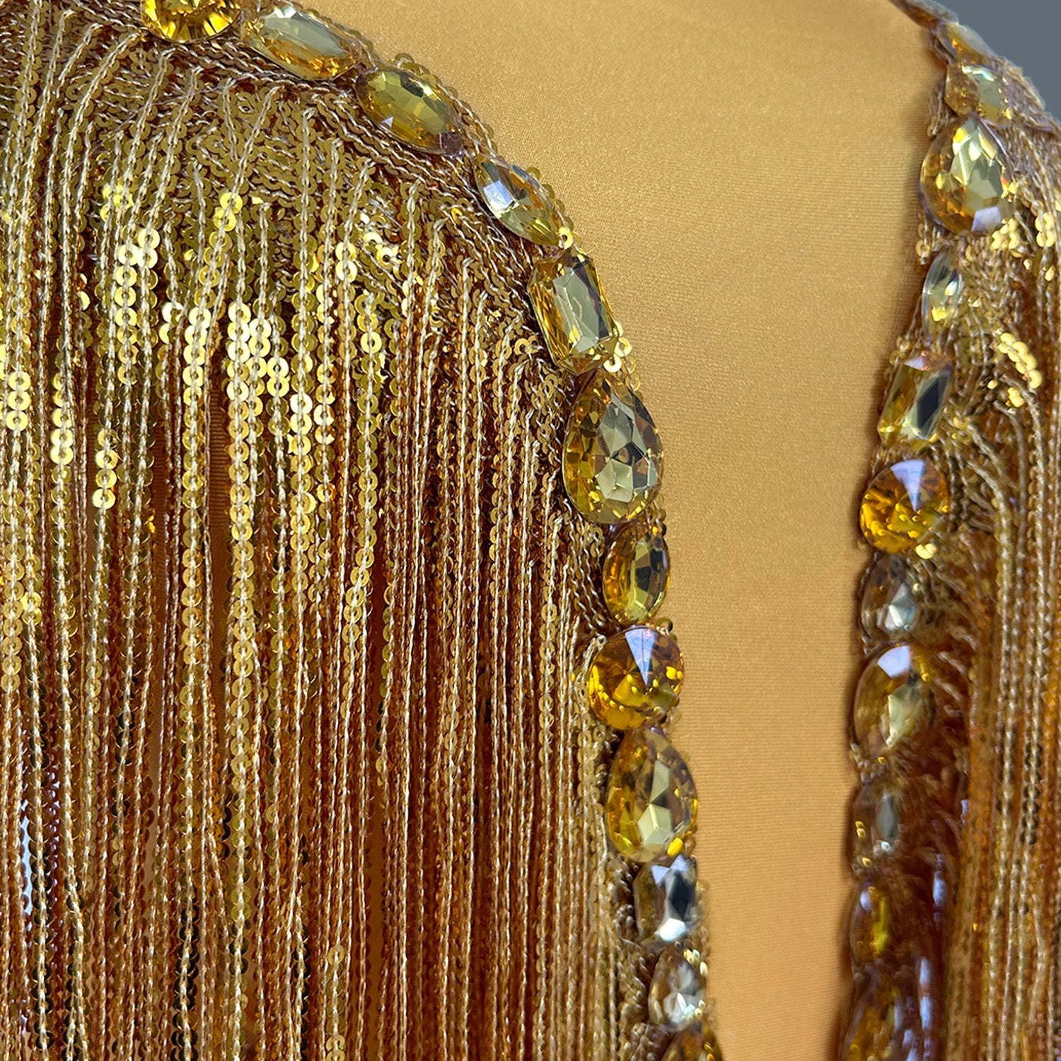 Sparkly Gold Rhinestone Tassel Tight Fit Bodysuit Women Dance Outfit Nightclub Bar Performance Costume Stage Wear Shuye