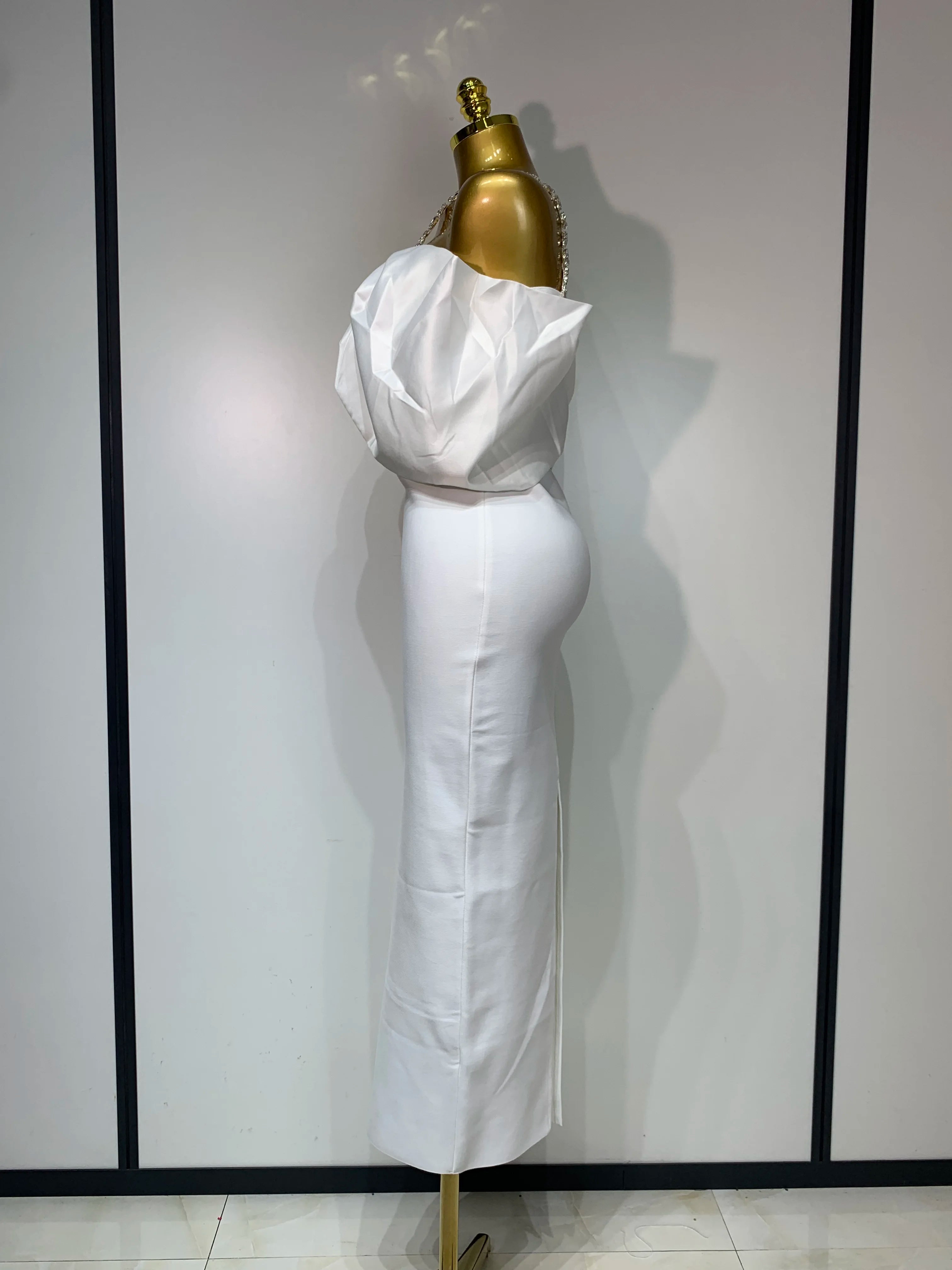 Luxury Rhinestone Chain Off Shoulder Vintage Butterfly Chic Bodycon Dress High Street Elegant Evening Party Birtyday Clothing