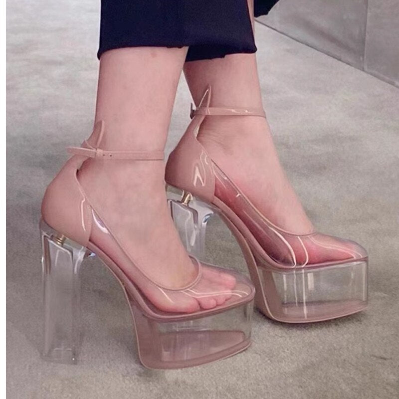 Summer New Fashion Thick Sole High Heel Leather Shoes Super High Heel Bridal Shoes Wedding Party Shoes