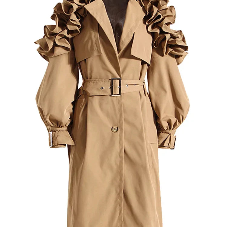 Lautaro Spring Autumn Long Black Khaki Trench Coat for Women Belt Elegant Chic Stylish Luxury Designer Clothes Runway Fashion khaki