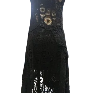 Crochet O Neck Hollow Out Skirt Set Women Chic Hook Flower Sleeveless Top Irregular Skirt Suit Spring Lady Elegant Outfit Black