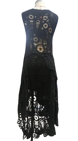 Crochet O Neck Hollow Out Skirt Set Women Chic Hook Flower Sleeveless Top Irregular Skirt Suit Spring Lady Elegant Outfit Black