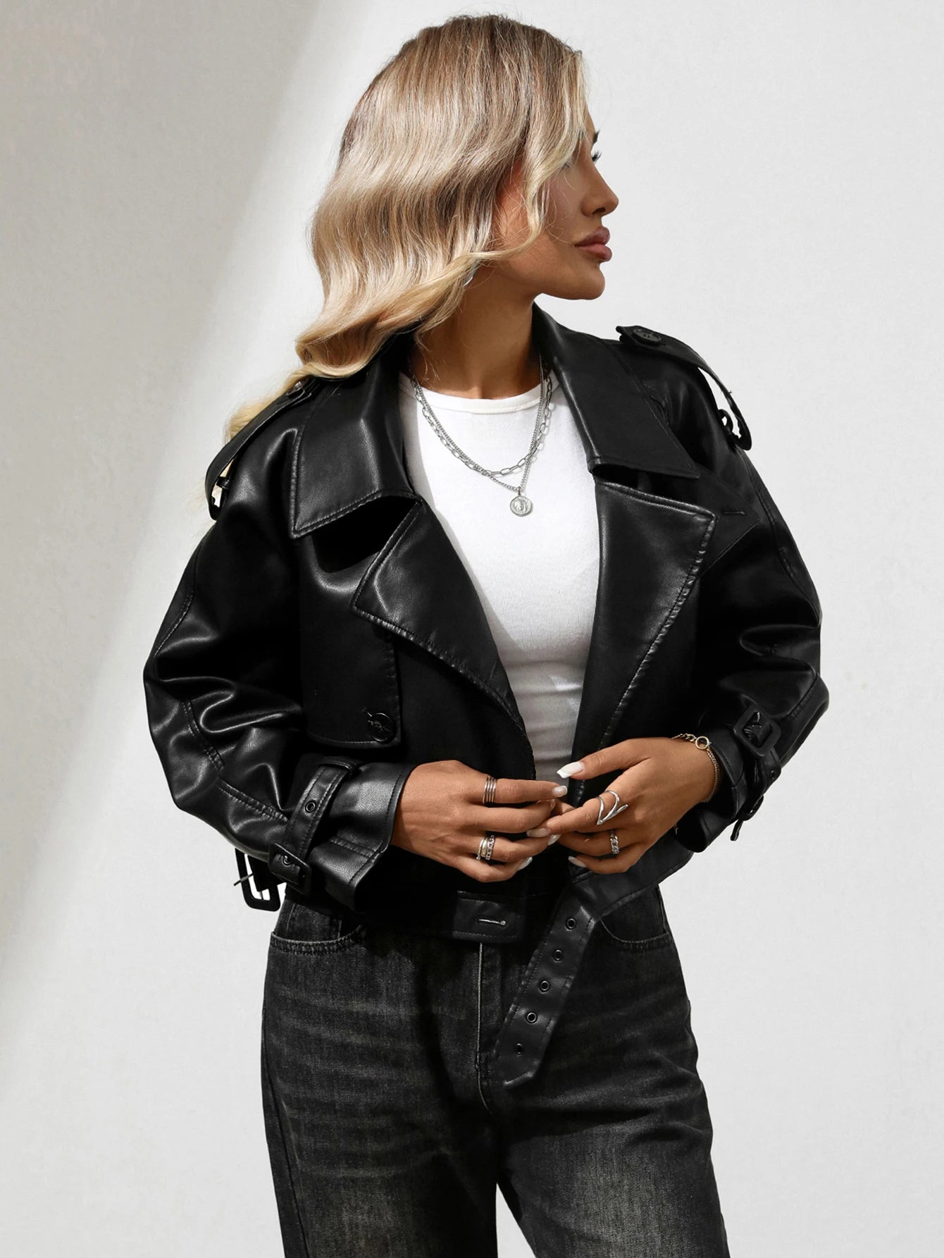 Fitaylor Women Faux Leather Jacket Lady Lapel Motorcycle Leather Outwear Casual Light Green Coat