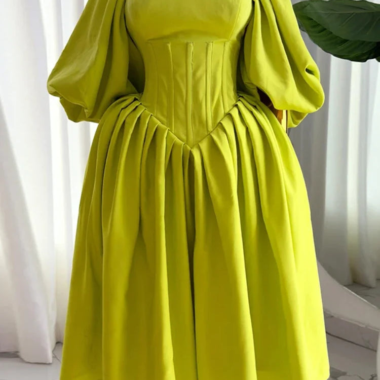 Women Long Lantern Sleeve Square Collar Big Swing Long Maxi Dress 2024 Fall Birthday Sexy Party Evening Dresses Vestidos