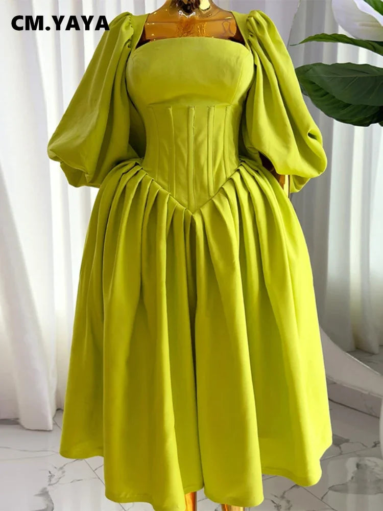 Women Long Lantern Sleeve Square Collar Big Swing Long Maxi Dress 2024 Fall Birthday Sexy Party Evening Dresses Vestidos