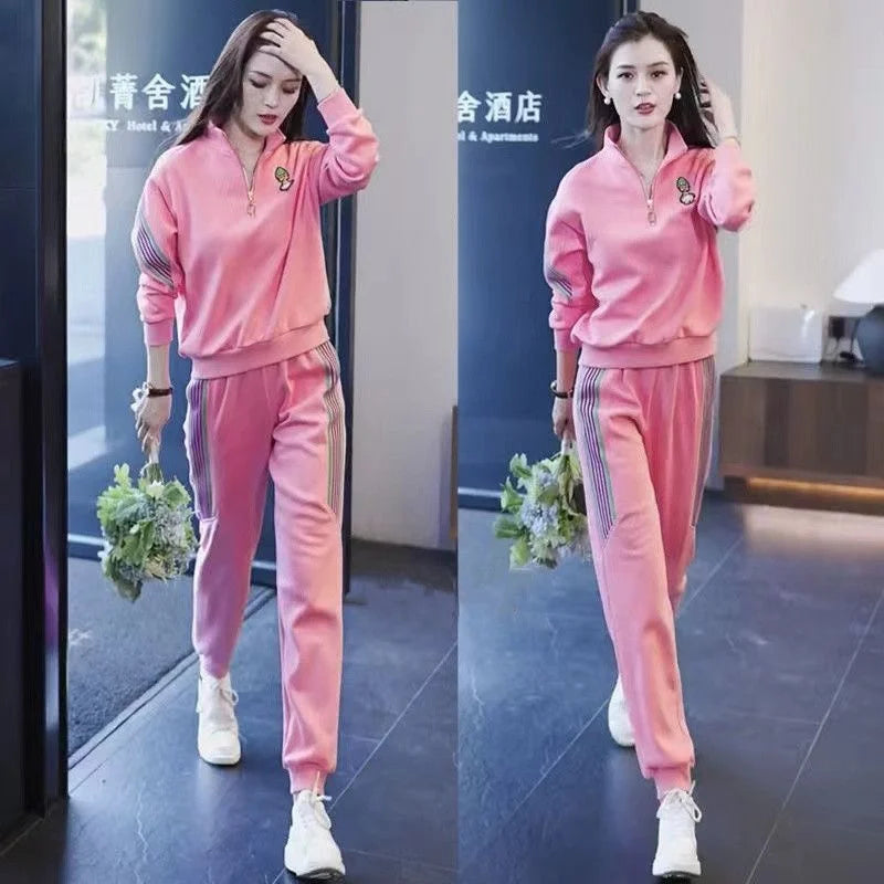 Women's Tracksuit Large Autumn Winter New Loose Casual Fashion Tops And Pencil Pants Two Piece Sets Plus Size Clothing For Women