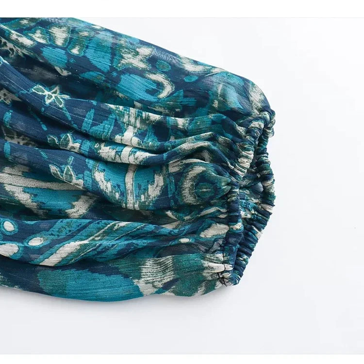 TRAF New Women Long Skirt Set Casual Long Sleeve Print Shirts + High Waist Slim Ankle-Length Skirts Set