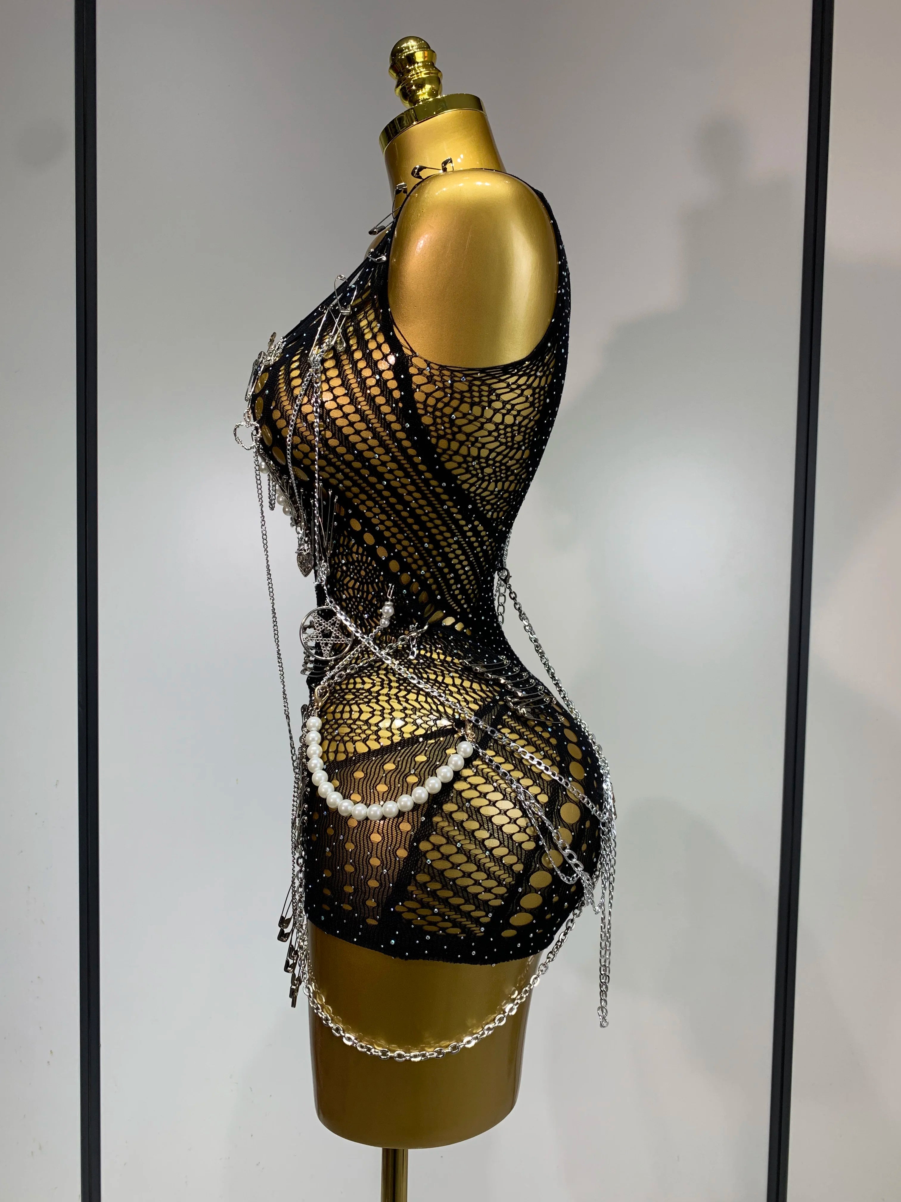 Women Pin Sparkly Crystal Cut Out Sexy Stretch Bodysuit Women Nightclub DJ Clothing Stage Singer Dancer Performance Costume