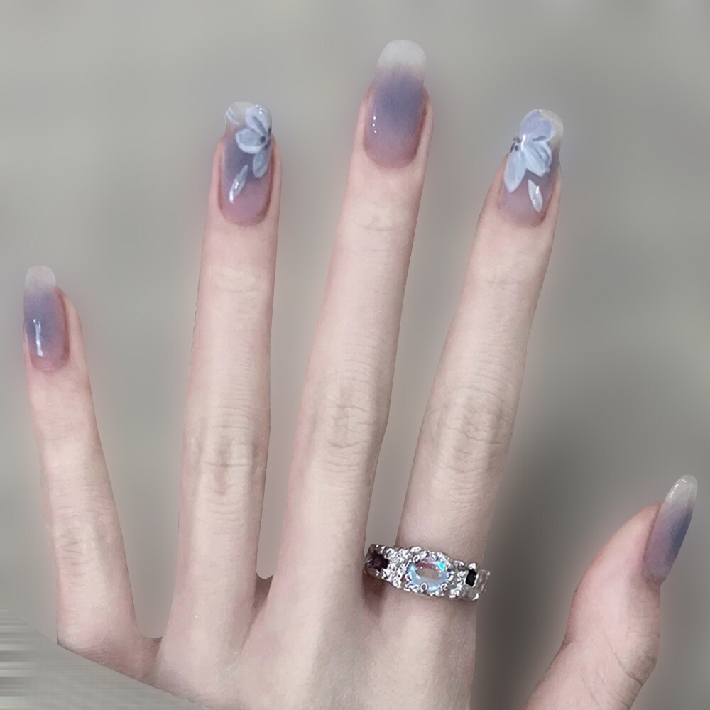 24pcs False Nails Floral Beads Decorated Artificial Nail Tips Bride Reusable Fingernails Fake Nail Press On Nail накладные ногти 53