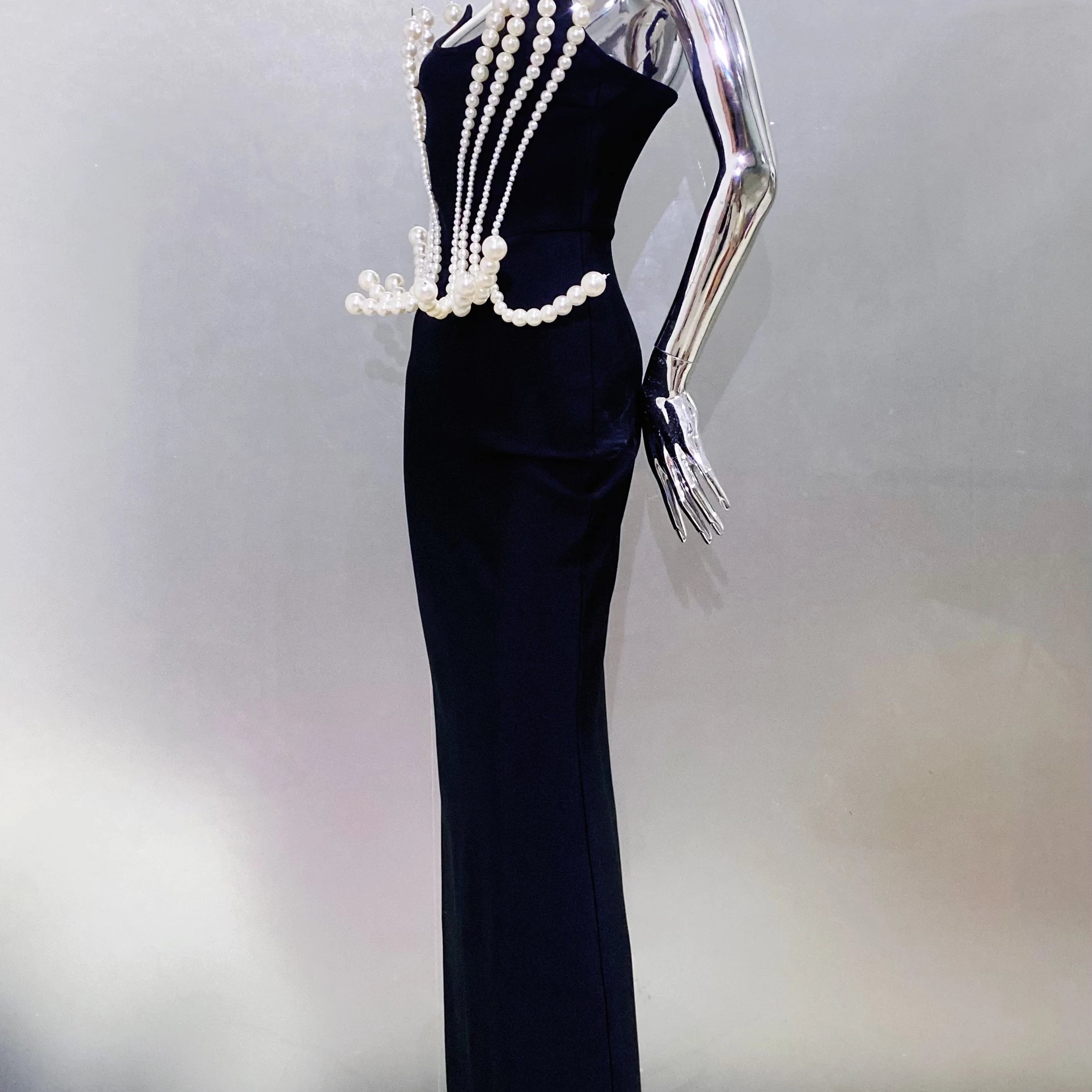 2025 Luxury Pearl Geometric Design strapless Package Hips Bandage Long Dress Elegant Woman Party Dress Celebrity Party Vestido