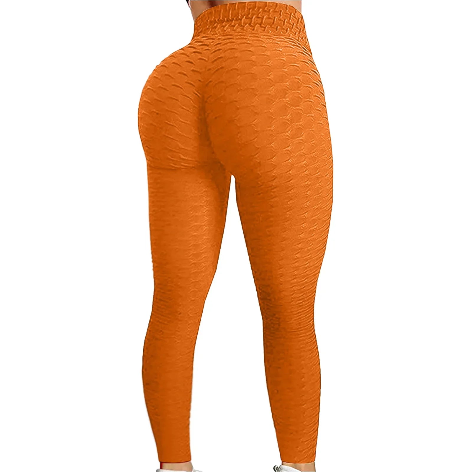 Women's Bubble Hip Lifting Exercise Fitness Running High Waist Yoga Pants Orange