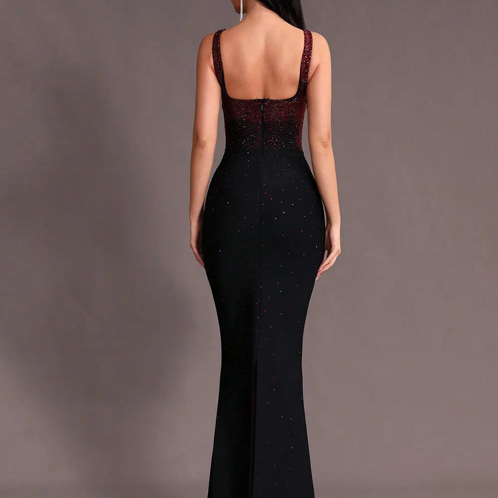 2025 Elegant Women Light Luxury Hot Diamond Bandage Dress Camisole Sleeveless Bodycon backless Long Dress Evening Party Vestidos