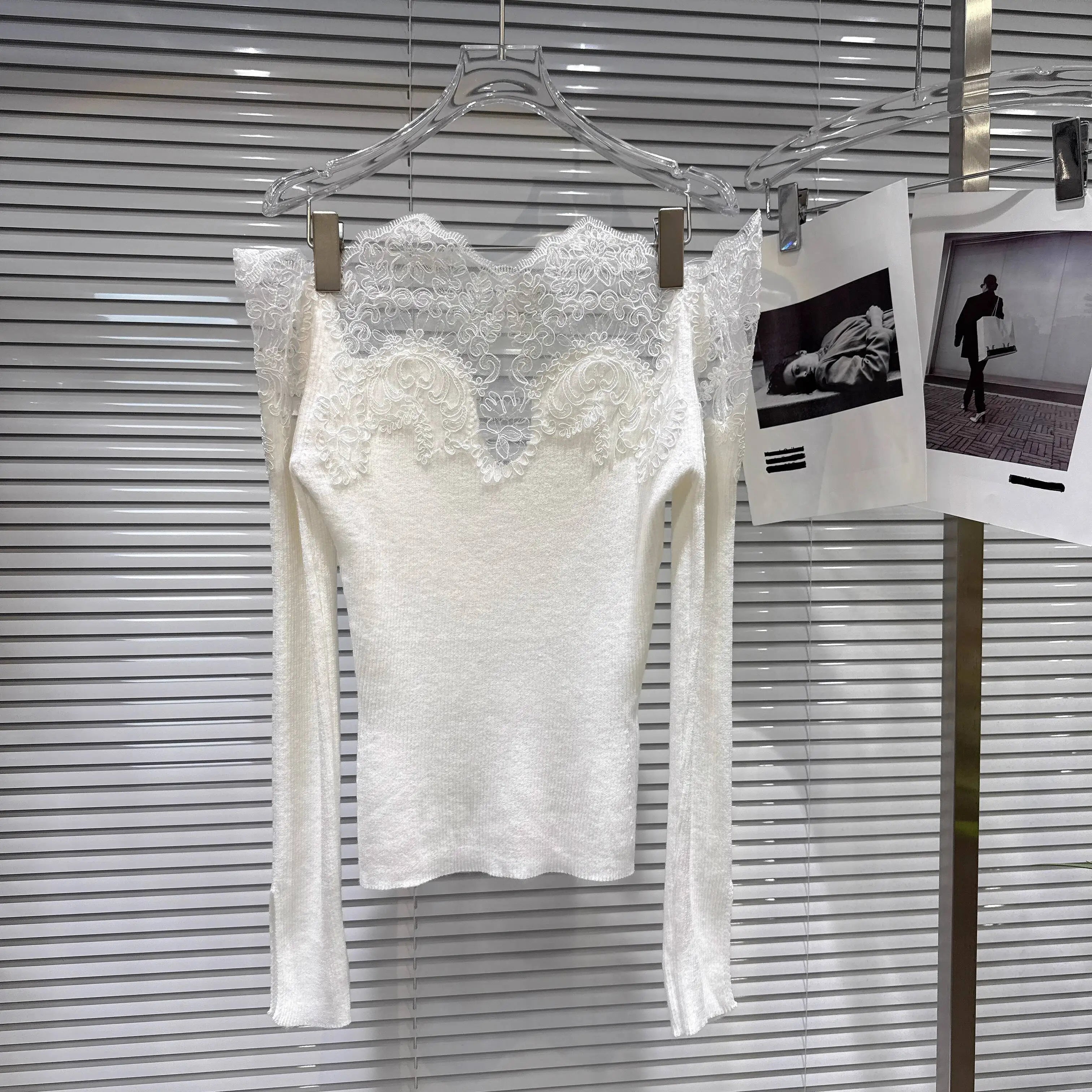 Winter New Fashion Lace Collar Off-Shoulder Knitted Sweater For Women Versatile Slim Fit Pullover Female 11A07773 White One Size