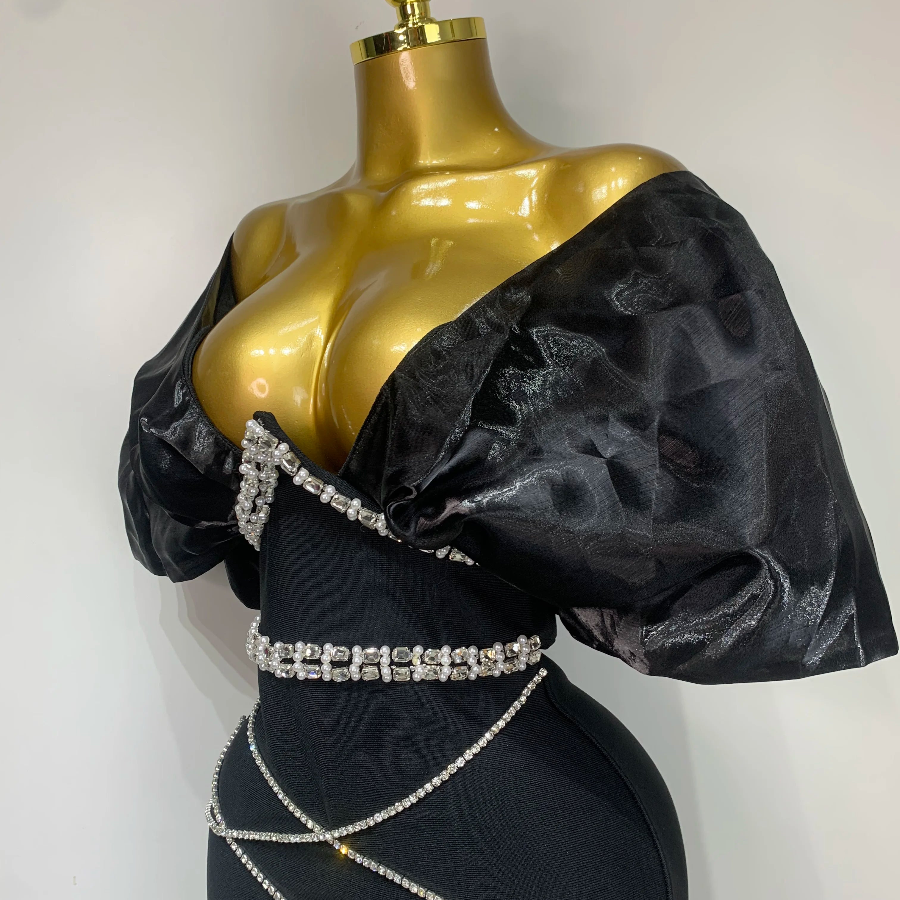 Women Sexy Backless Sparkly Diamonds Black Long Bodycon Bandage Dresses Luxury Birthday Party Celebrity Elegant Knitted Clothing