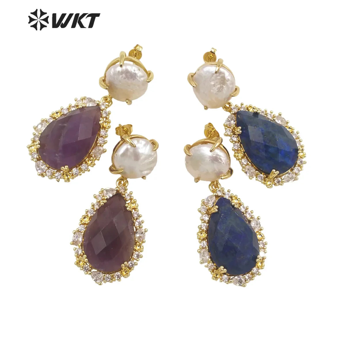 WKT-E698 WKT 2022 Elegant gift earrings new style gemstone gold-plated Earrings Retro party accessories jewelry trend new