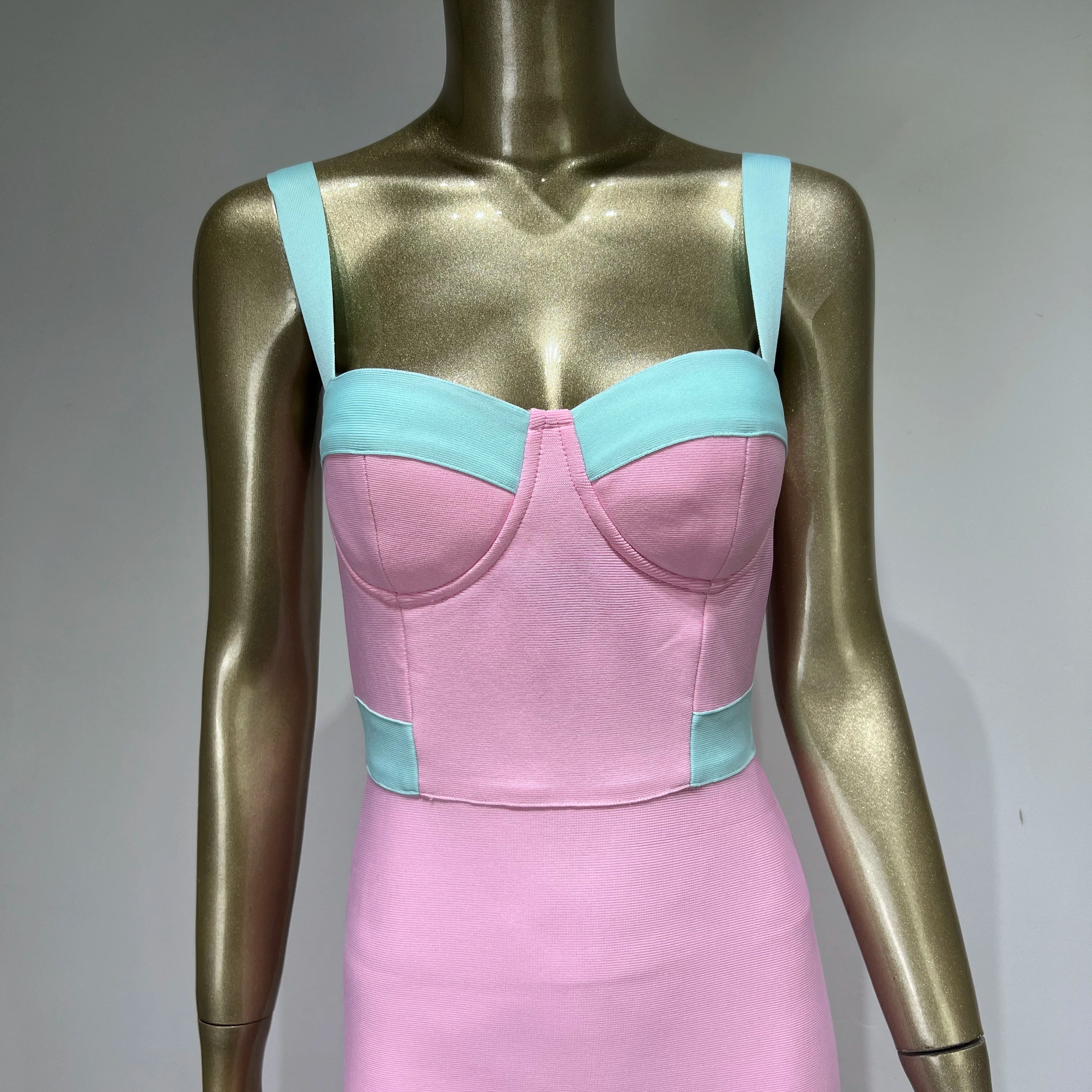 Women Summer Fashion Sexy V Neck Pacthwork Pink Maxi Long Bandage Dress 2023 Celebrity Elegant Evening Club Party Dress