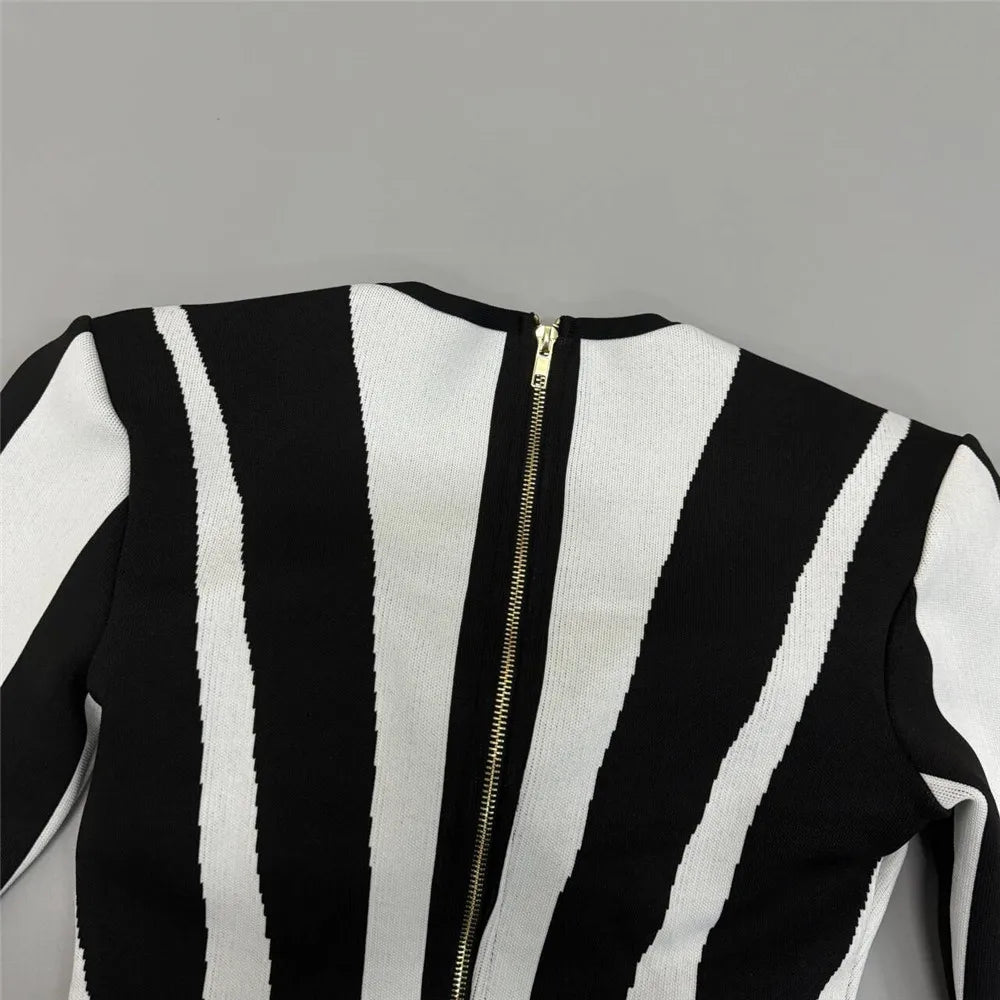 2024 Sexy Women Light Luxury Stripe Dress Strapless Long Sleeve Bodycon Mini Dress Celebrity Cocktail Club Evening Party Vestido