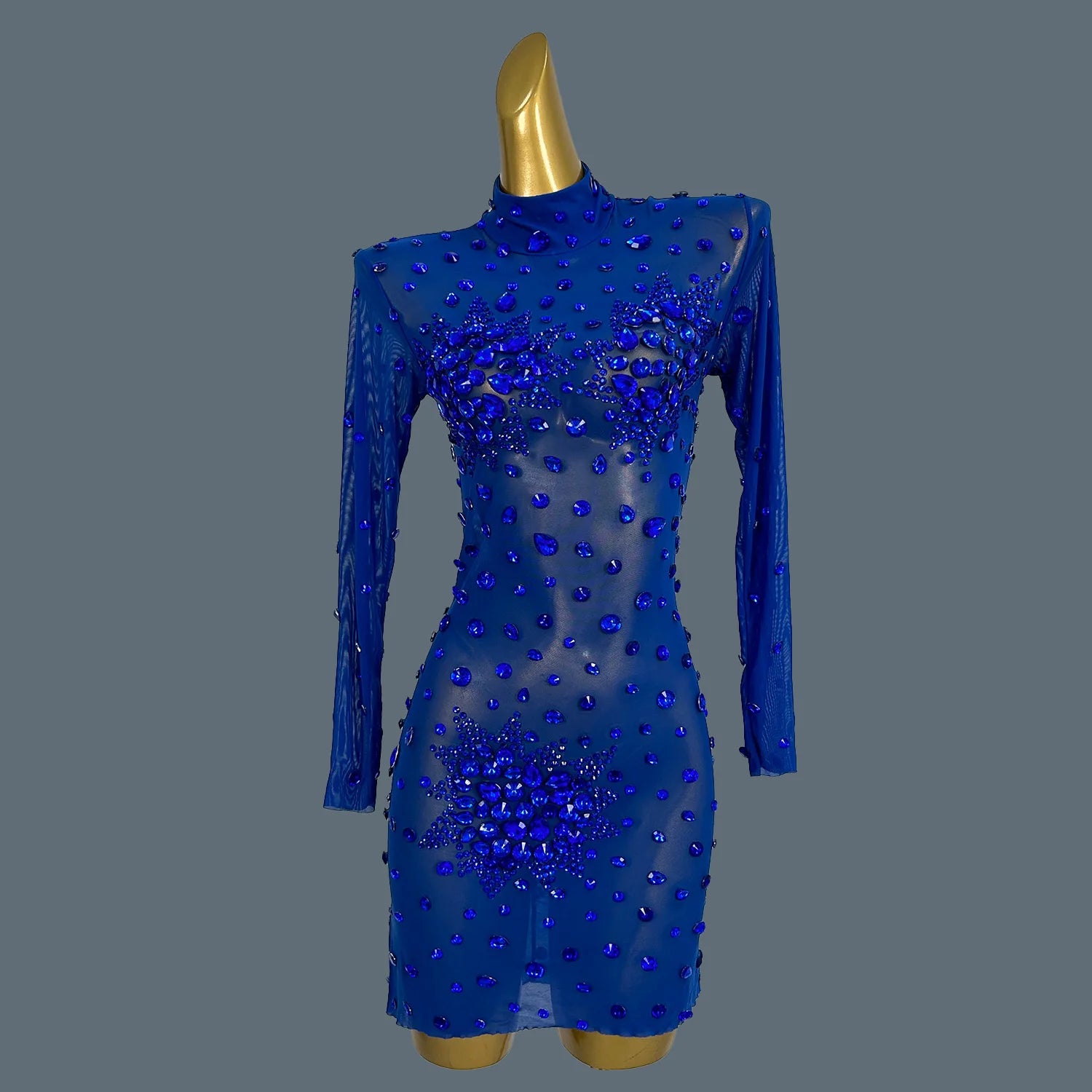 Women Sexy White Crystals Mini Dress Luxury Birthday Celebrate Evening Party Rhinestones Gown Singer Stretch Costume Guibin Blue