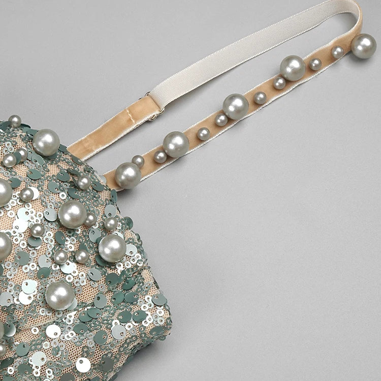 Luxury Women'S Elegant Dress For Special Occasions Sleeveless Maxi Gown With Pearl Sequins Female Clothing