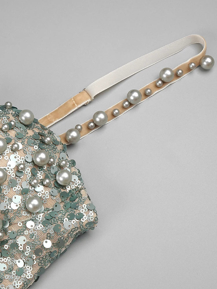 Luxury Women'S Elegant Dress For Special Occasions Sleeveless Maxi Gown With Pearl Sequins Female Clothing