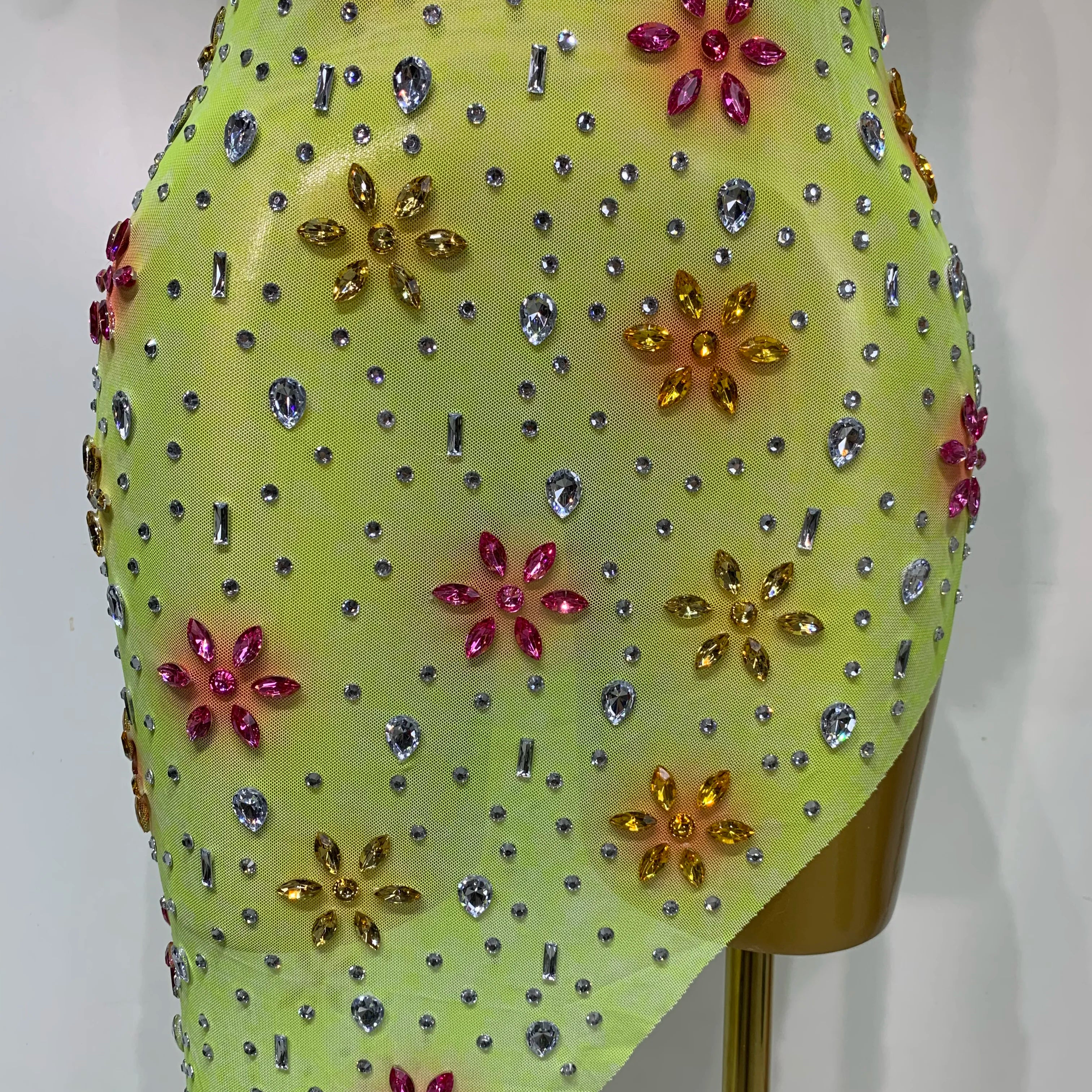 Women Sexy Mesh See Through Stretch Sparkly Rhinestone Performance Costume Stage Dancer Nightclub Party Luxury Birthday Dress