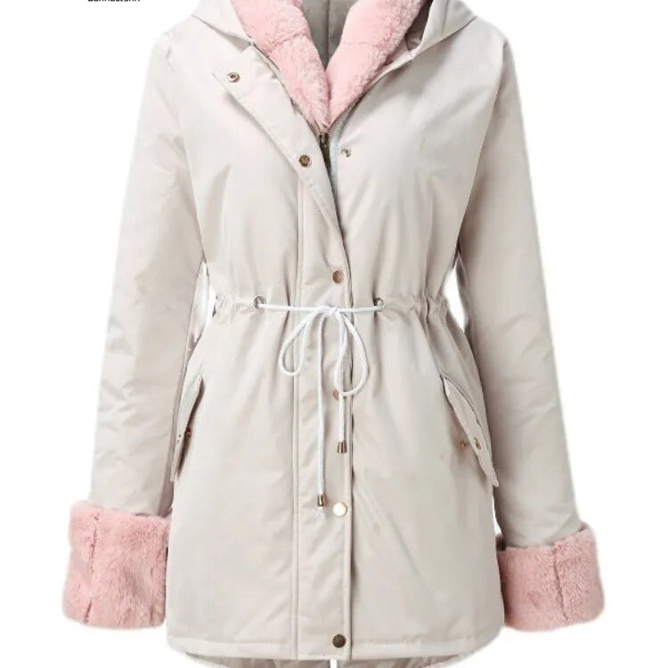 Women Detachable Woolen Collar Cotton Parks New In Hooded Warm Women's Cotton Jacket Zipper Fashion Coat Winter Clothes Women