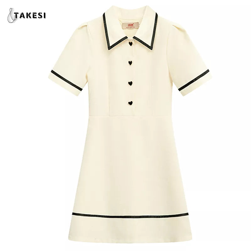 Women's Summer Puff Sleeves Turndown Collar Polo Shirt Dress French Cute Classic Preppy Style Golf Tennis Mini Dresses Y2K