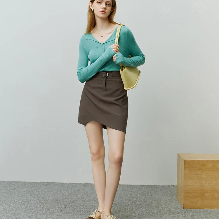 FSLE Commuter Style High Waist Women A-line Skirt Early Autumn All-match Elegant Temperament Female Mini Package Hip Skirts