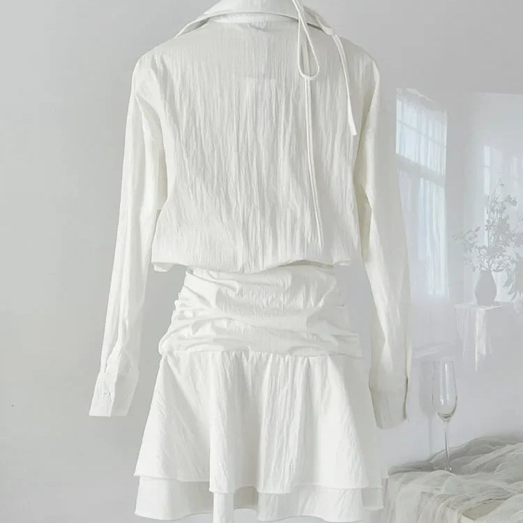 Elegant Fashion Polo Shirt Dress Mori Girl Fake Two Pieces Frocks White A-Line Dress Single Breasted Ins Streetwear High Quality