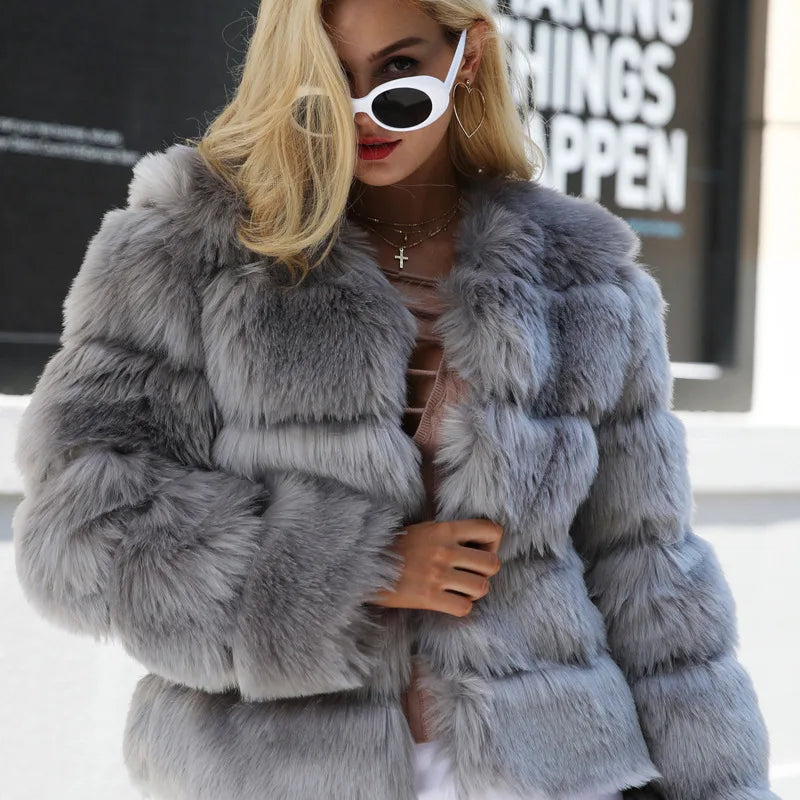 XS-6XL Mink Coat Winter Black White Faux Fur Coat Woman Elegant Fluffy Faux Fur Jacket Top Short Fur Coats Woman Clothing