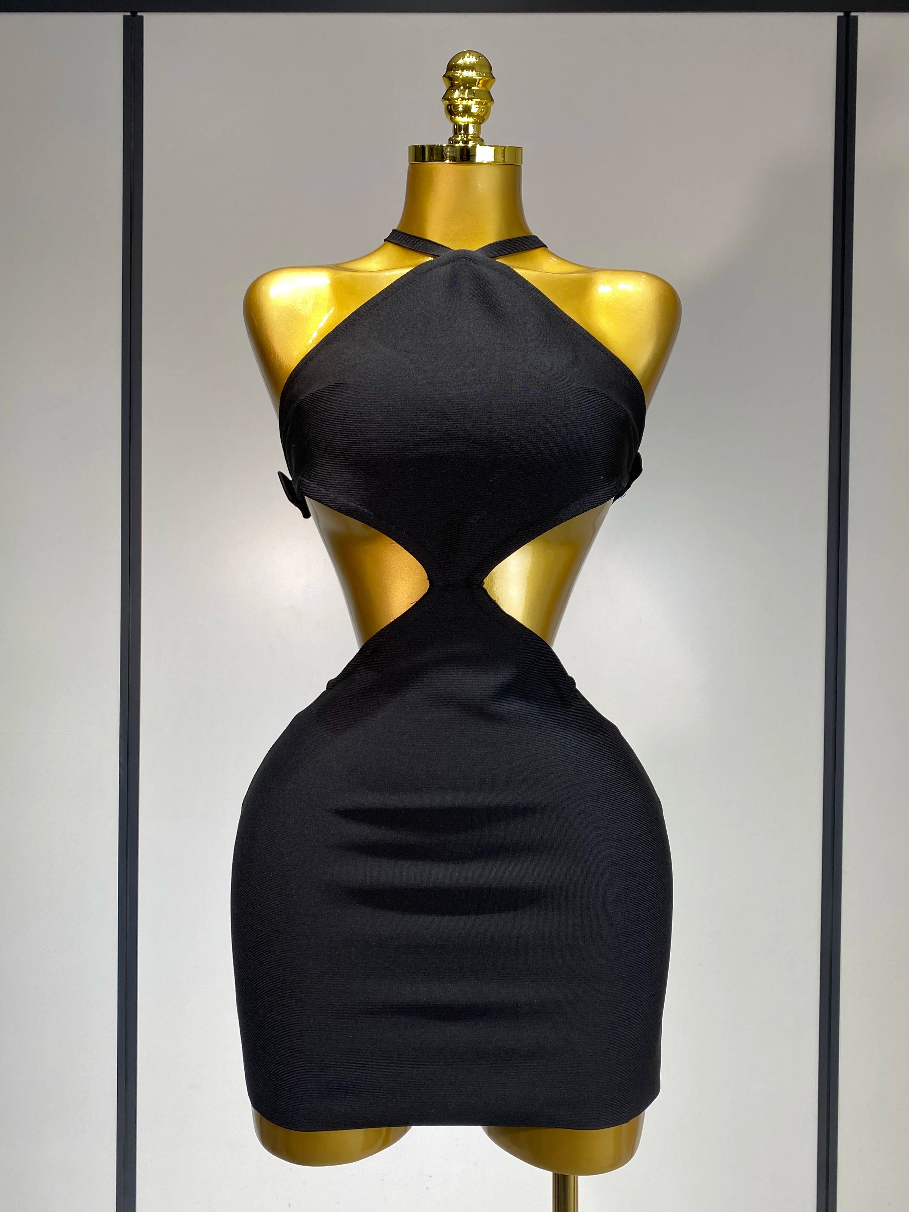 Women Sexy Backless Cut Out Bow Tie Mini Bodycon Bandage Dress 2025 Celebirty Elegant Evening Party Luxury Birthday Dresses black