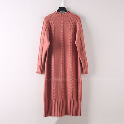 Robe pull mi-longue en velours épais pour femme, col montant, en tricot côtelé, élégante et chaude, avec manteaux, hiver 