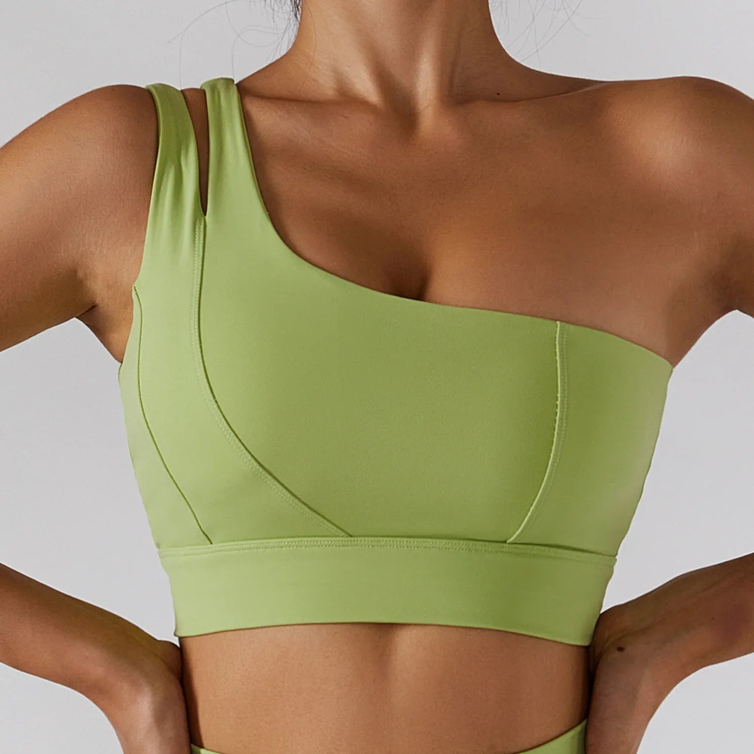 Yoga Skirt Set Women Workout Sport Gym Wear Suit High Wais Fitness Crop Top Female Tennis Sportswear One Shoulder Bra Green-Bra 1pcs