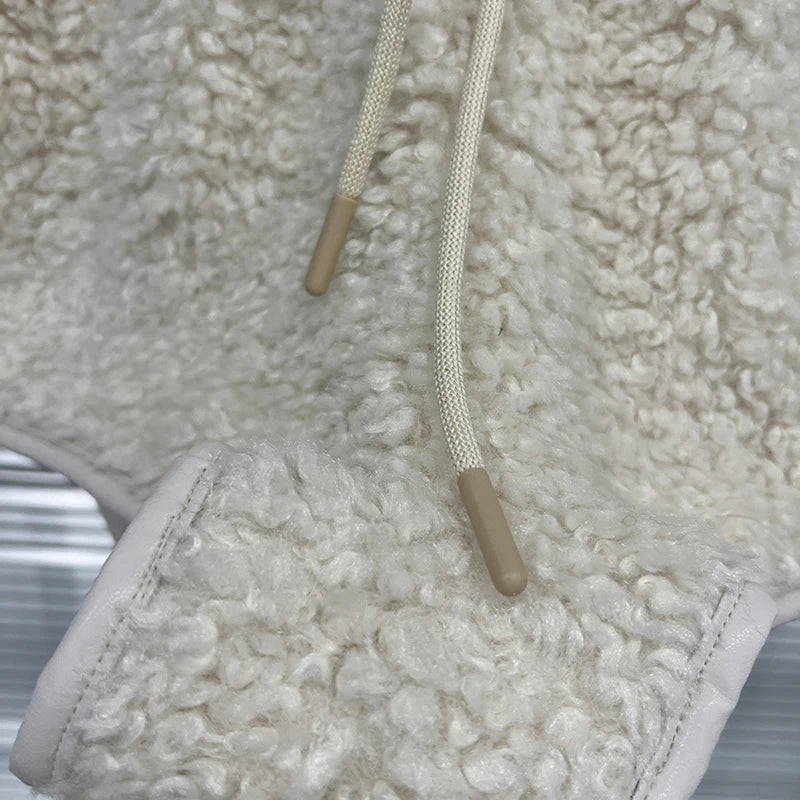 Autumn Winter New Thickened Lamb Wool Shorts For Women Elastic Waist Drawstring Design A-line Hot Pants 11A07633