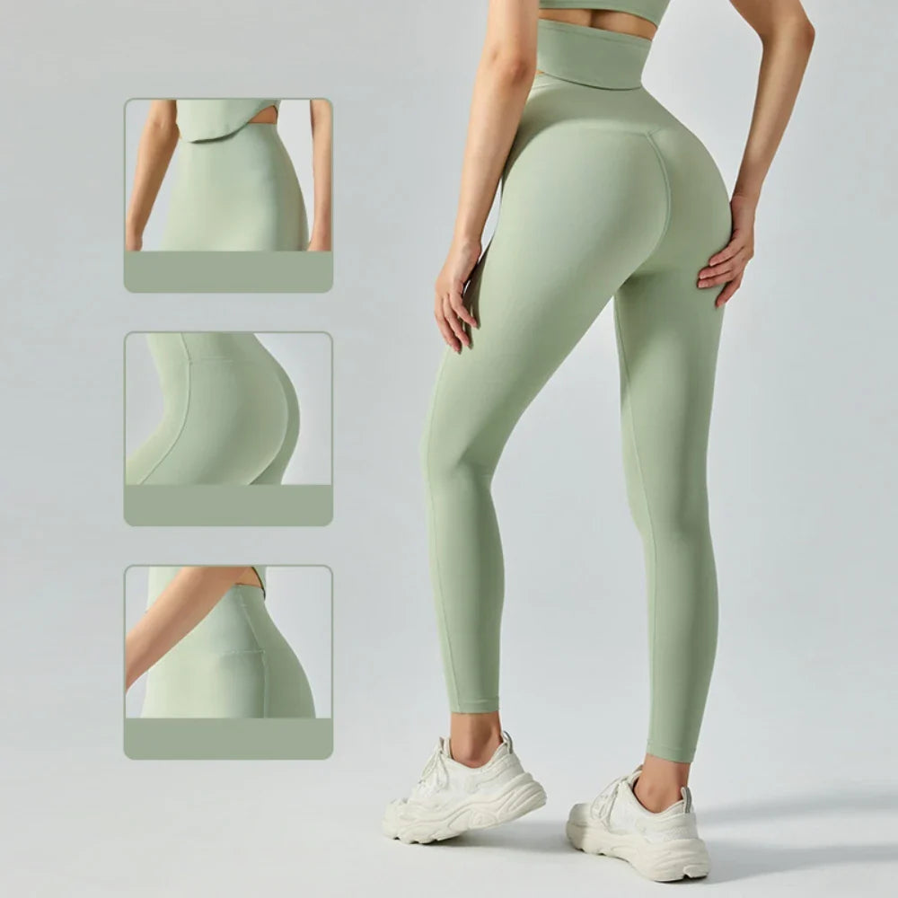 Emily Sportswear Naked High Waist Tight Yoga Pants Double-sided Brushed Peach Buttocks Lifting Running Sports Fitness Leggings