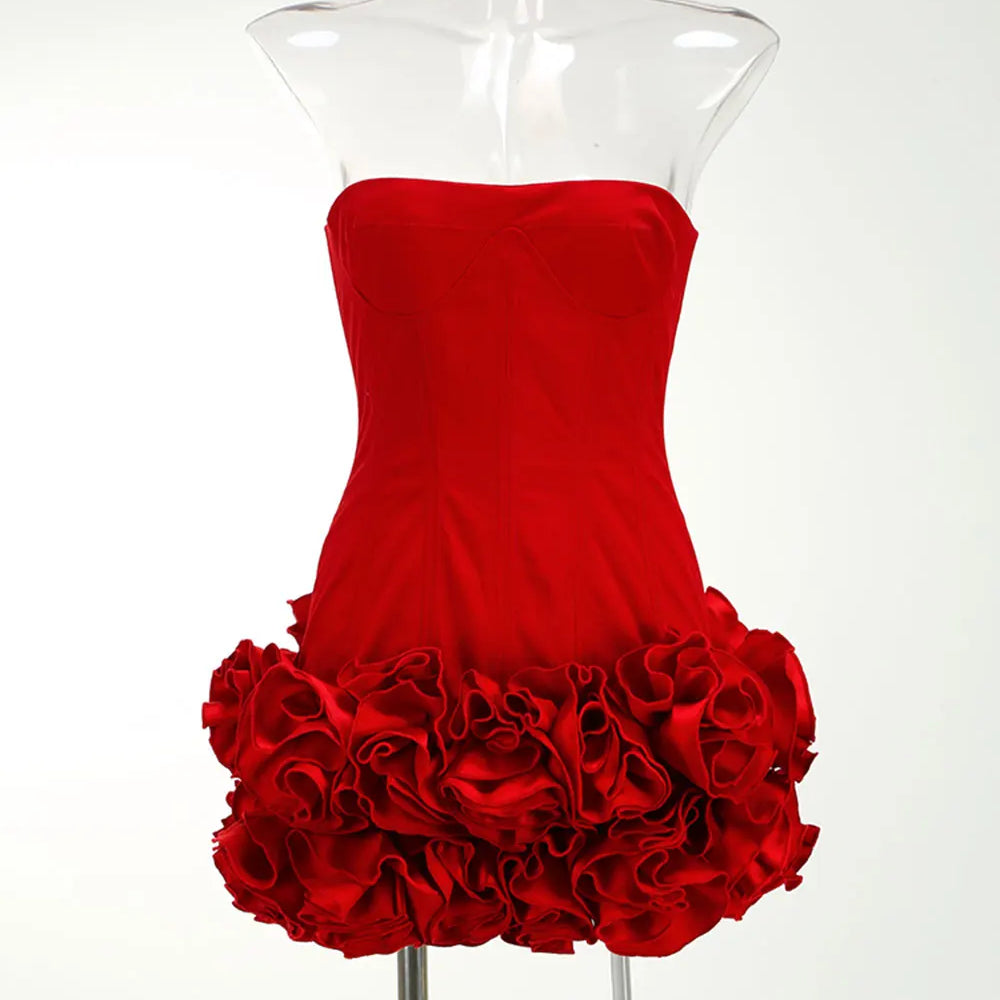 2024 Sexy Women'S Backless Drawstring Tied Dress Strapless Sleeveless Edible Tree Fungi Puffy Dress Cocktail Party Vestidos