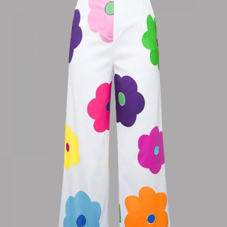 Uoozee New Female Multi-Colored Floral Printed Wide Leg Pants Spring Summer Fashion Small Fresh Casual Trousers Bottoms