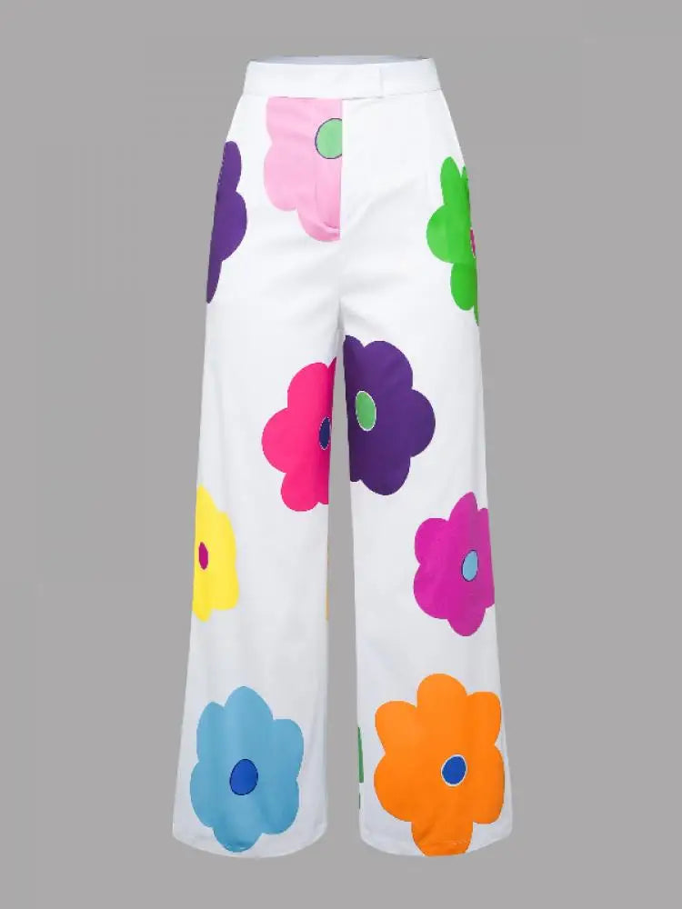 Uoozee New Female Multi-Colored Floral Printed Wide Leg Pants Spring Summer Fashion Small Fresh Casual Trousers Bottoms