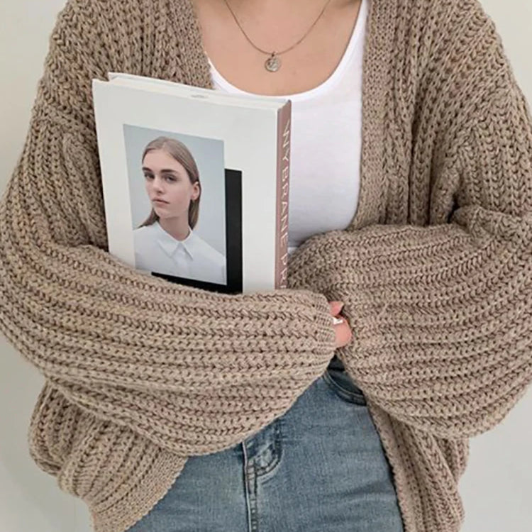 Women Cardigan Sweater Coat Casual Loose Knitted Solid Coat Autumn Winter For Women Lantern Sleeve Sweet Overcoat