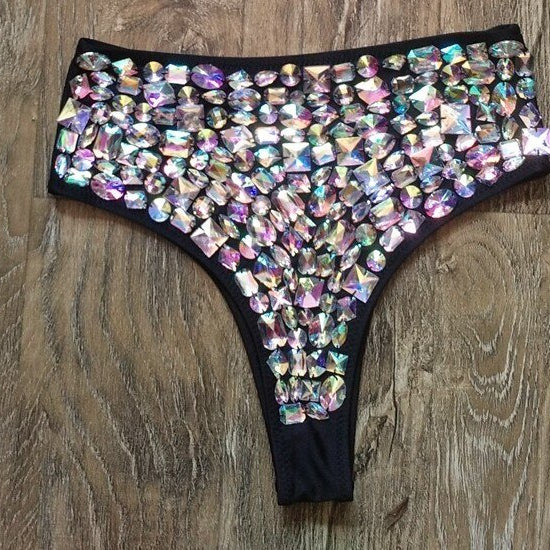 Sexy Push Up Bikini Luxury Rhinestone Diamond Swimsuit Hand Sewing Crystal Women's Swimwear Summer Beach Wear Biquini Black bottom