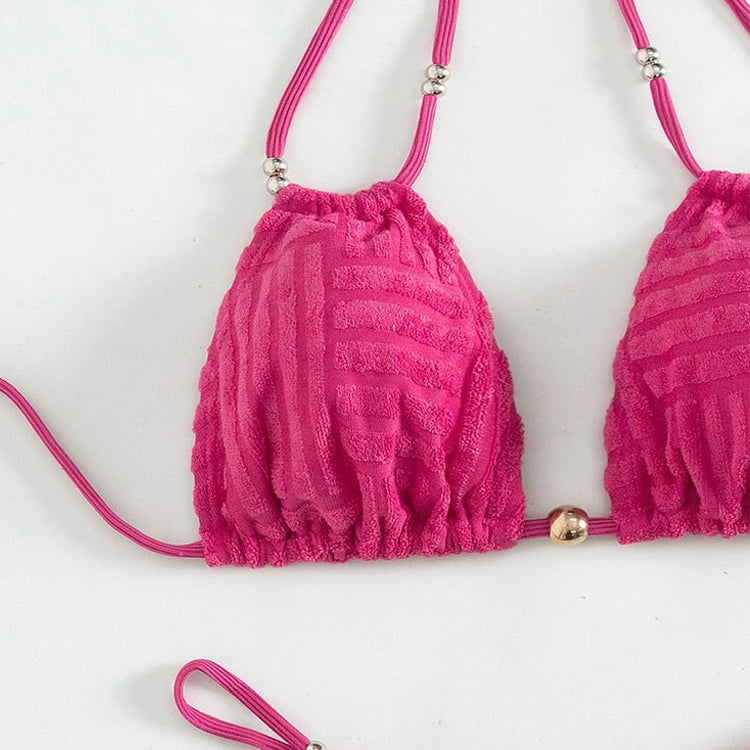 Pink Tied Hollow Halter Bikini Sexy High Cut Thong Swimsuit - Swimwear Biquinis Push UP Beach Bathing Suit