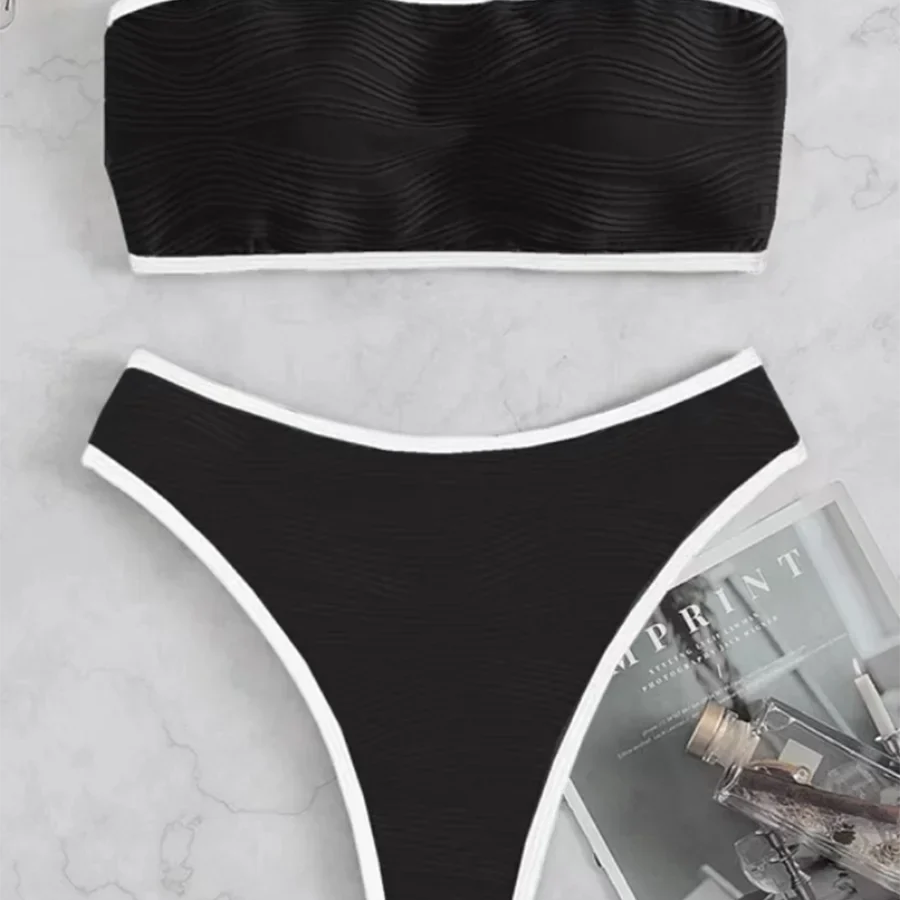 Bikini Women Swimsuit New Solid Bandeau Bikinis Set Thong Swimwear Summer Biquini 2 Piece Bathing Suit Beach Female Black