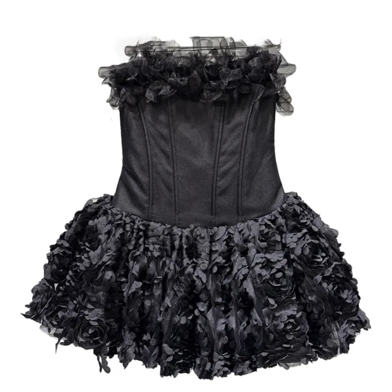 Winter New Sweet Temperament Chiffon Three-Dimensional Flower Fishbone Dresses For Women With Shorts Dress 11A07753