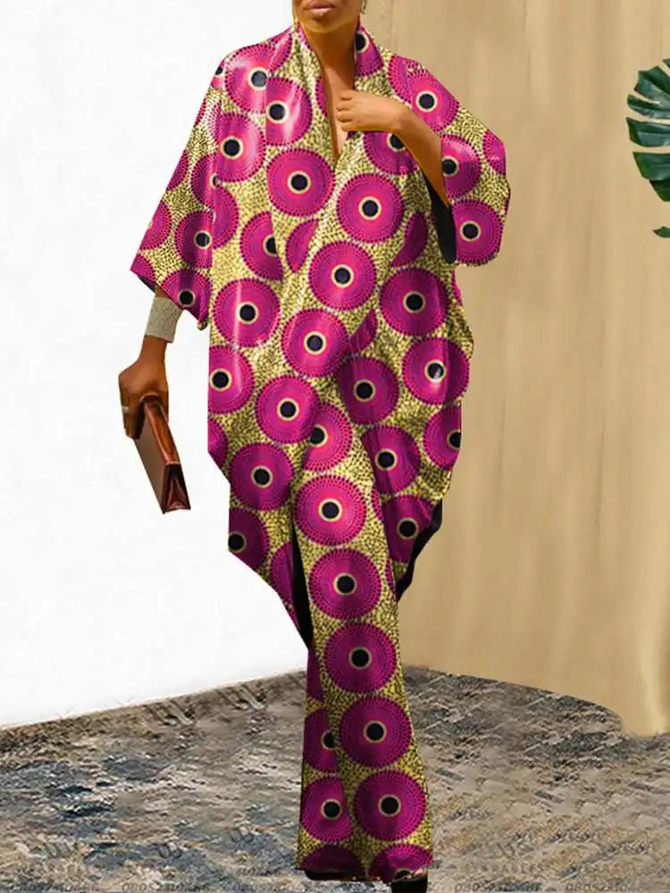 VONDA Plus Size Women Elegant Wide Leg Pants Pants Sets 2024 Vintage 3/4 Sleeve Elastic Waist Tops+Trousers Casual Pleated Suits Pink