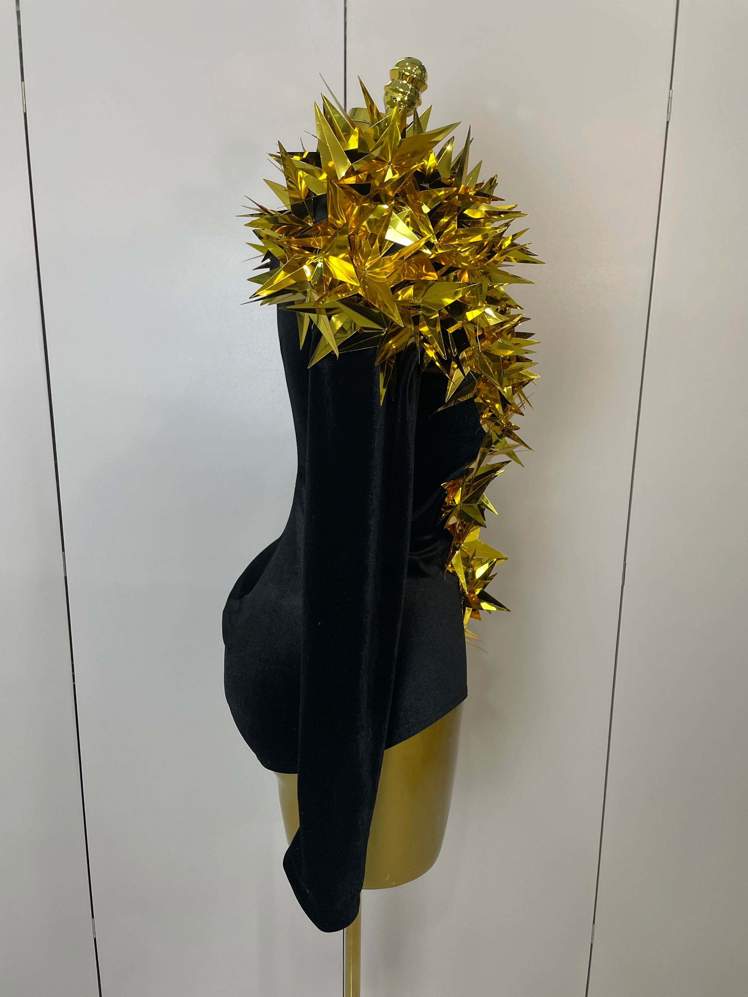 Shiny Gold Rhinestone Black Velvet Long Sleeve Bodysuit 2025 Women Evening Party Club Gala Hosts NightClub Bar Stage Costumes