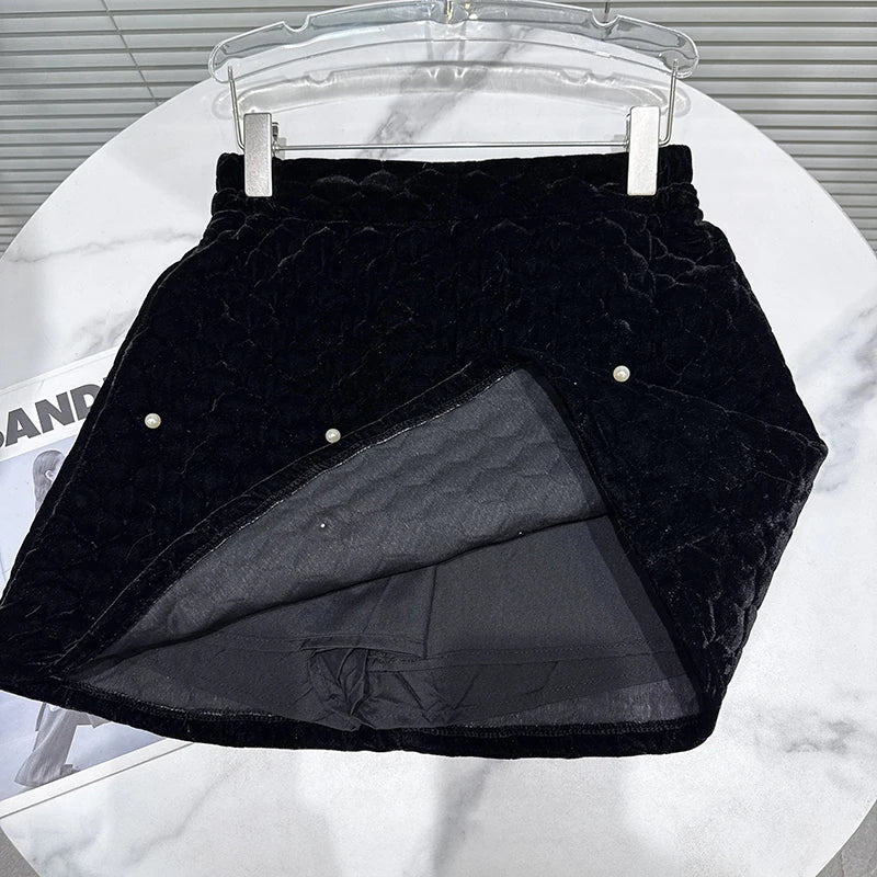 Winter New Fashion Elegant High-end Two-pieces Set For Women Velvet Cotton Inner Short Coat A-line Skirts 11A07777