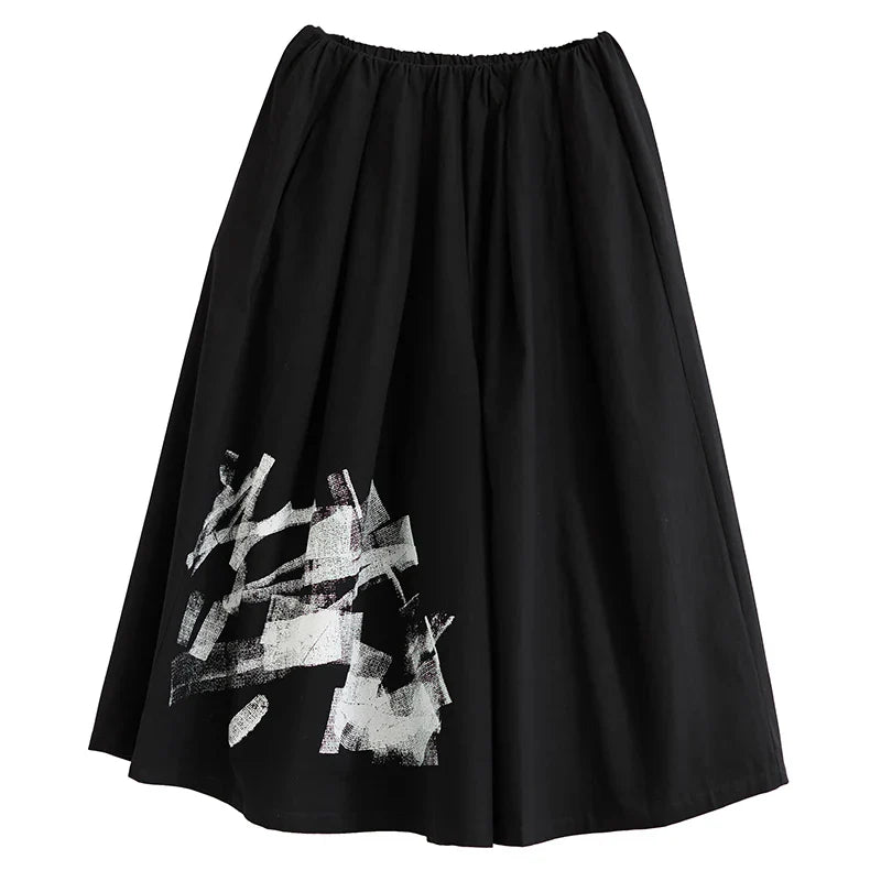 Japan Yamamoto Dark Style Black Summer Wide Leg Pants Print Fashion Women High Waist Casual Pants Culotte
