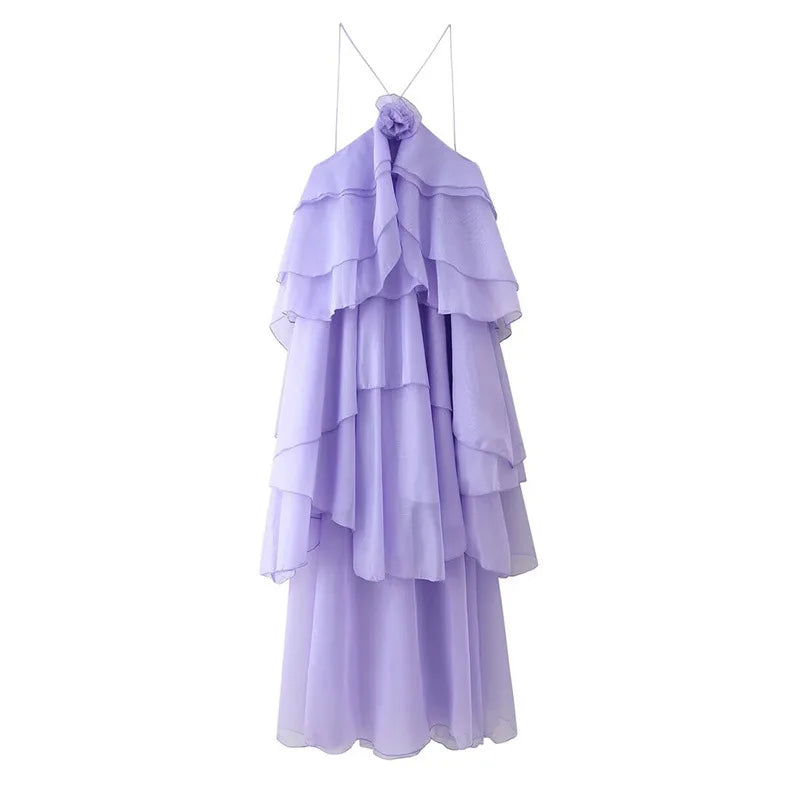 Women Sleeveless Ruffles Loose Ball Gown Smock Strap Maxi Long Sexy Dress 2025 Birthday Vacation Party Dresses Vestidos Purple