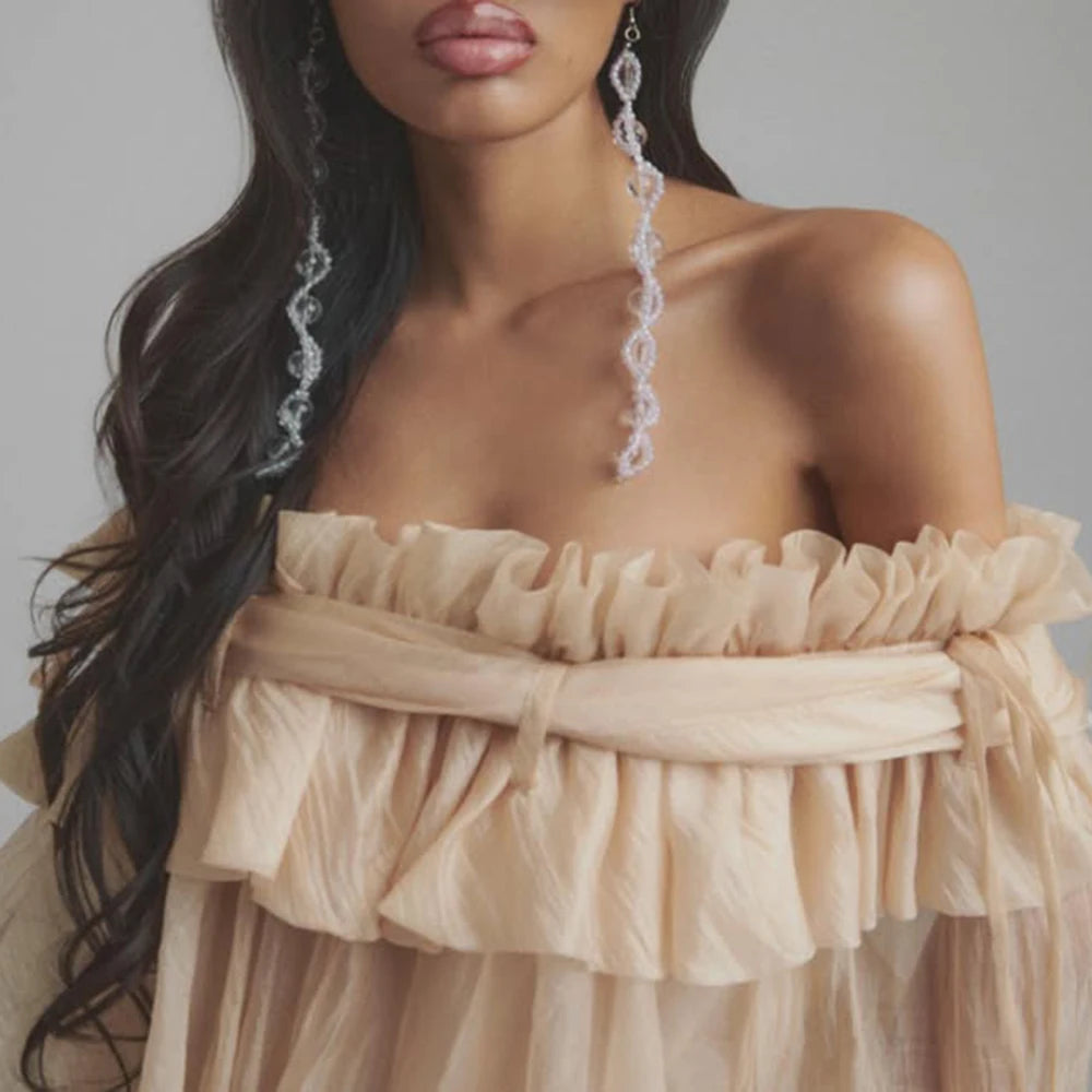 Solid Loose Spliced Folds Blouse for Women Slash Neck Long Sleeves Patchwork Lace Up Fashion Top Female Clothing