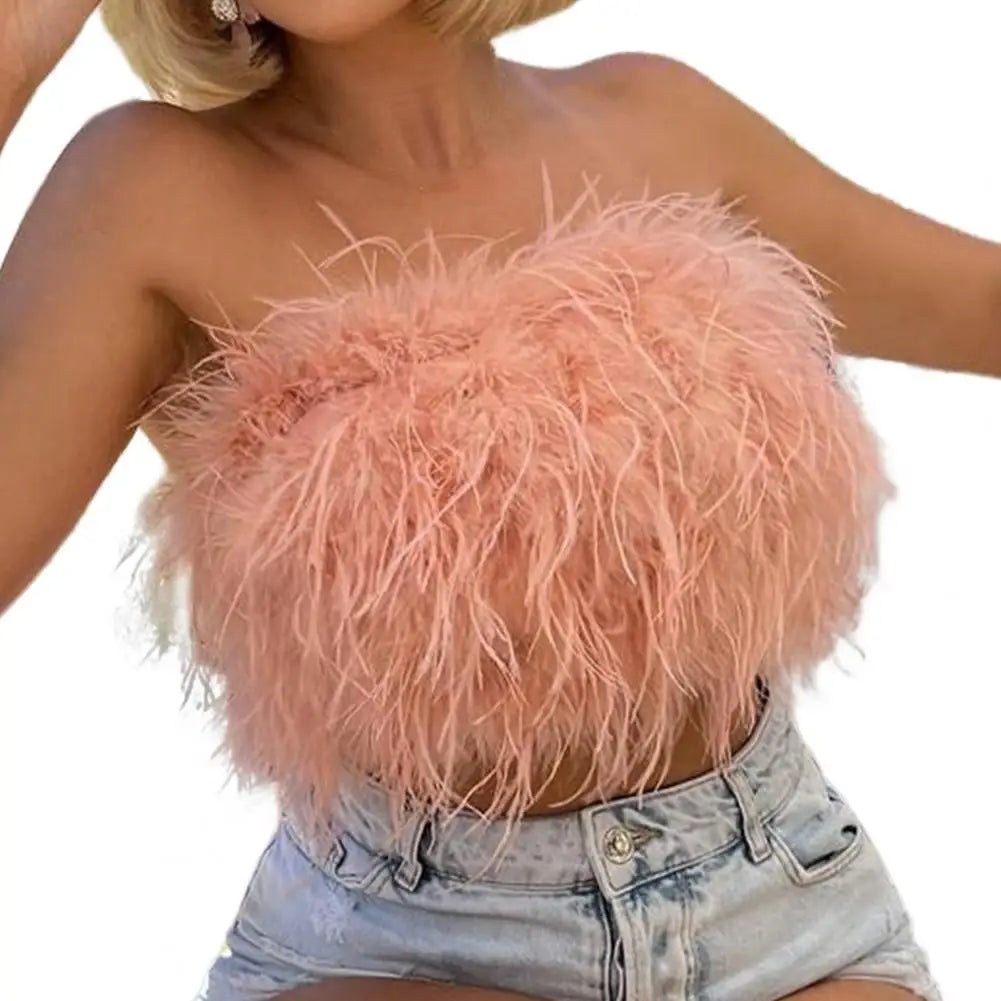 Party Crop Top Hidden Zipper Lightweight Navel-exposed Sleeveless Off Shoulder Lady Camisole Women Tub Top Good-looking Pink